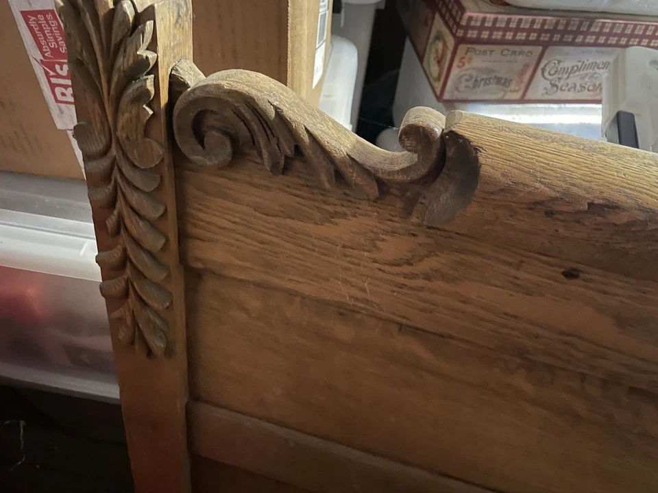 Classic Victorian Antique Ornate Golden Oak Full Sized Bed Girls Room - Image 4 of 4