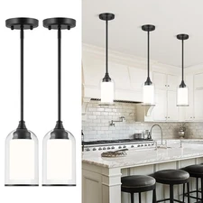 2 Pack Pendant Lights Kitchen Island, Dual Glass Pendant Lights, Black Hangin...