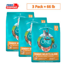 3 Pack, Purina® ONE® Tender Selects Adult Cat Dry Food - Chicken,22 lb Bag 1.33 per pound