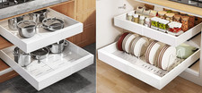 2 Pack Expandable Pull Out Cabinet Organizer 21" Deep with Raising Pad for Frame