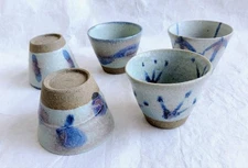 Sometsuke Soba Choko Set of 5 Unused Hand-painted Porcelain 8.3cm x 6.5cm