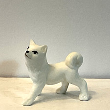 Vintage American Eskimo Samoyed Husky Dog Figurine White Small 2 Inch Dog Statue