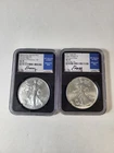 2x 2021 (S) Silver Eagle ASE T1 T2 Emergency Production FDI NGC MS70 Moy Signed