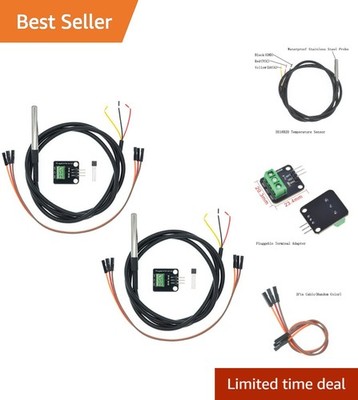 Dual Waterproof Temperature Sensor Kit with Stainless Steel Probe for Projects