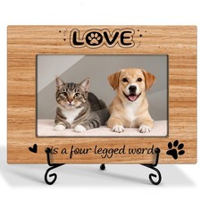 Pet Memorial Picture Frame For Dogs Cat, Paw Print Pet Photo Picture Frame Do...