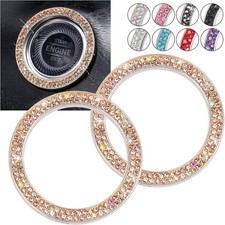 Push Start Button Bling Ring Emblem Sticker - 2pcs Girly Car Decor, Champagne