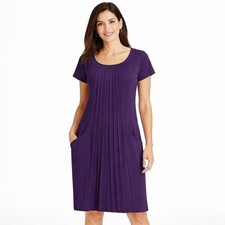 Eliza J Deep Eggplant Purple Pleated Short Sleeve Sheath Style Career Dress