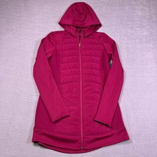 NWT Tek Gear Womens Maroon Full Zip Hooded Long Mixed Media Quilted Jacket Sz M