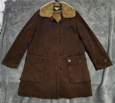 J Crew Men's L Brown Canvas Barn Coat Sherpa Shearling-Lined Field Jacket