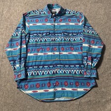 Vtg Frontier Series Western Shirt Mens L/XL Aztec Geometric Striped Southwestern