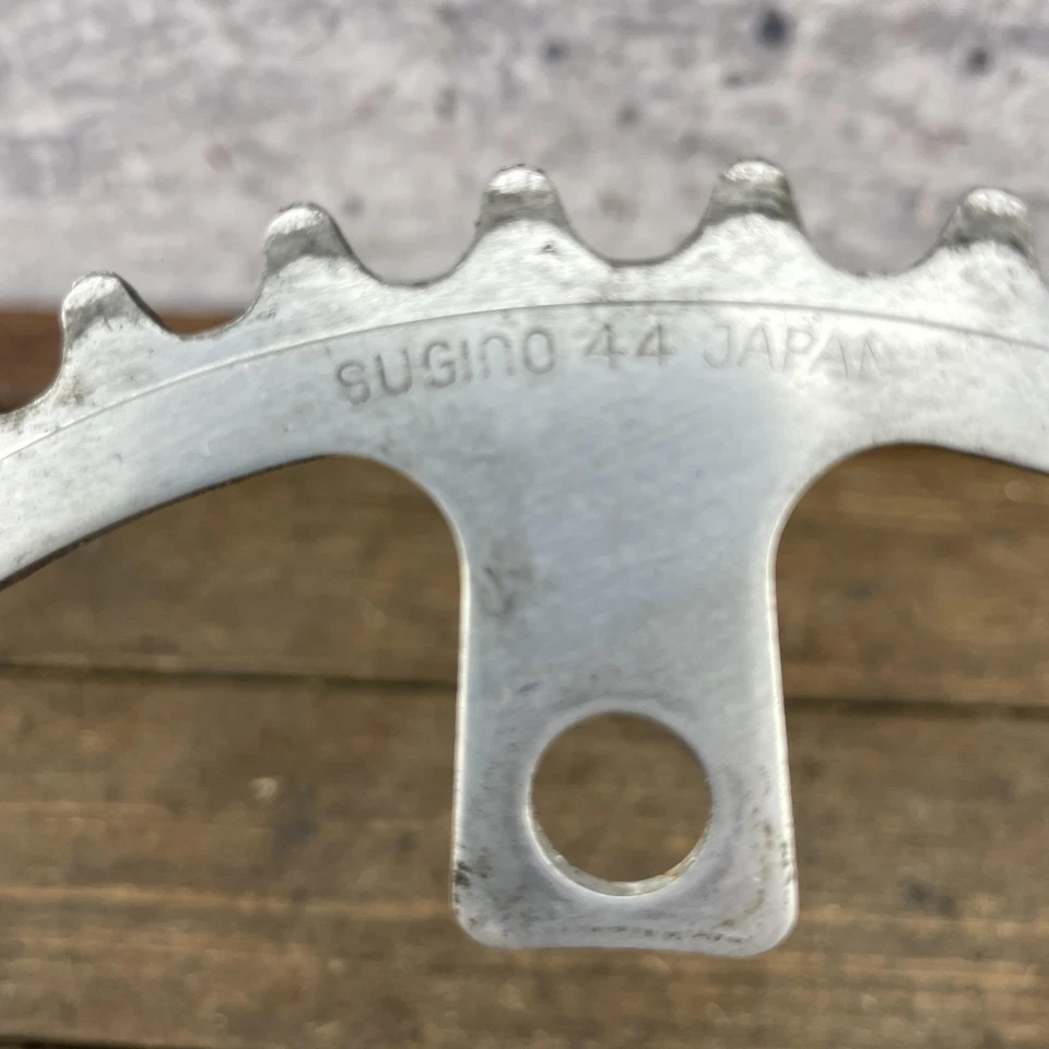 Plato vintage Sugino 44T 5 pernos 119 BCD plata aluminio hecho en Japón BMX Foto 2 de 4