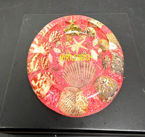 Vintage Kitschy Myrtle Beach Shell Ashtray Acrylic Pink Beads Souvenir