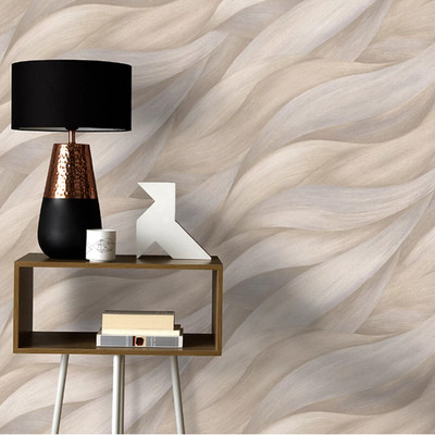 Beige Töne Welle Tapete 3D Struktur Effekt Casual Chic Vinyl Feature Lounge