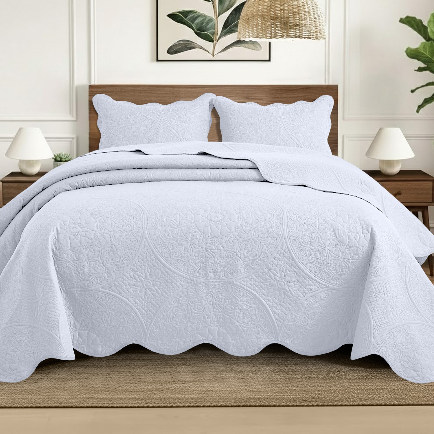3 Piece Quilted Coverlet Bed Throw Queen King Size Bedding