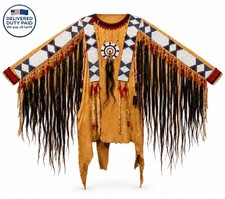 Men's Buckskin Finish Leather War Shirt &ndash; Beaded Fringes
