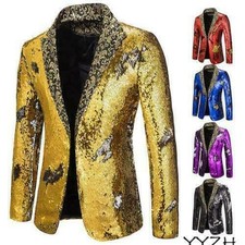 Men's Party Shiny Blazer Jackets Slim Fit Sequins Nightclub Glitter Stage Coats