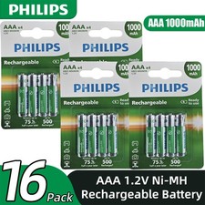 PHILIPS 16 PCS 1.2V 1000mAh AAA Ni-MH Battery Rechargeable up to 500 Recharged