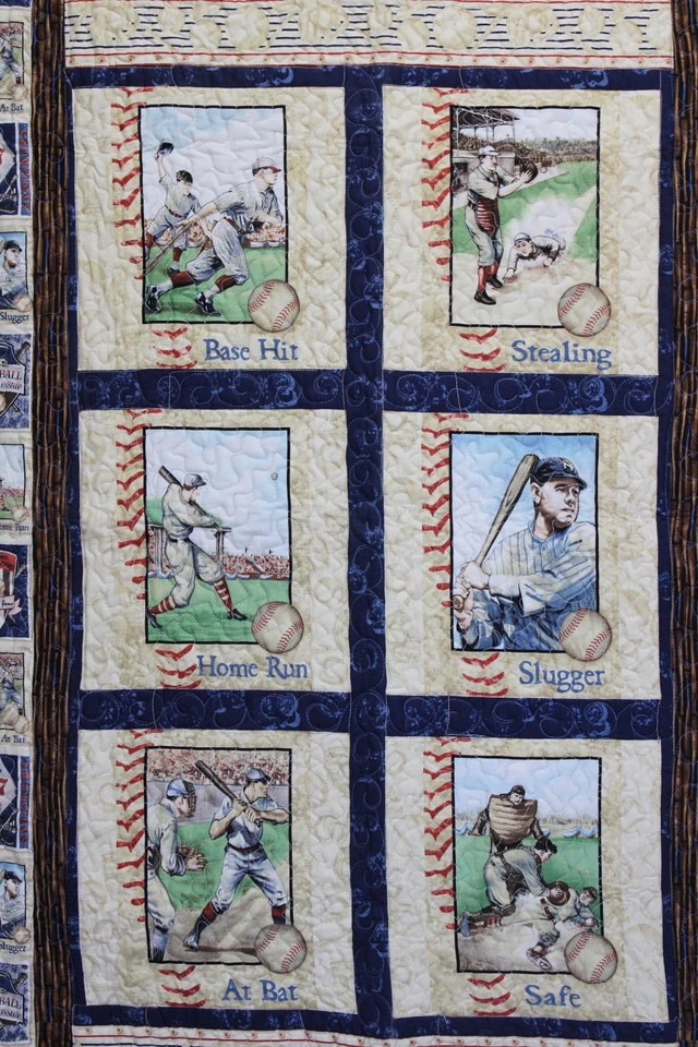 Nuevo Edredón Hecho a Mano De Colección Béisbol Piezas Cuna o Guardería 38x56" ¡Único! Foto 2 de 4