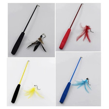 Kitten Cat Toy Mouse On A Rod Teaser Bell Feather Play Pet Dangler Wand NEW UK