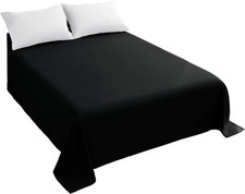 Queen Flat Sheet Black Sheet, Premium Hotel 1-Piece, Luxury and Soft 1500