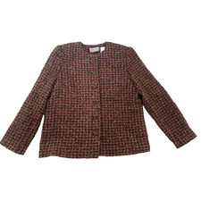 Vtg Alfred Dunner Womens Blazer Size 12P Red Tweed Office Academia Cottage Core