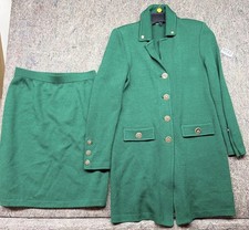 Vintage St John Marie Gray Suit Blazer & Skirt Holiday Formal Green 2
