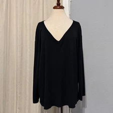 FINITY WOMEN Black Ribbed V Neck Long Sleeve Stretchy Top Plus Size 3X