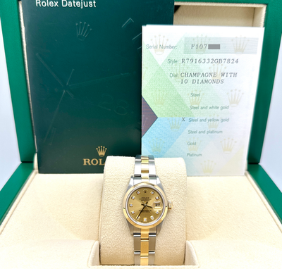 Rolex Ladies Datejust 79163 26mm Champagne Diamond Dial 18K Gold 
