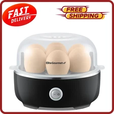 Elite Gourmet EGC115B Easy Egg Cooker Electric 7-Egg Capacity, Soft, Medium, Har