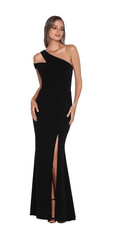 XSCAPE Womens Long Scuba Crepe One Shoulder Gown Navy 4669X, Sz 8 New