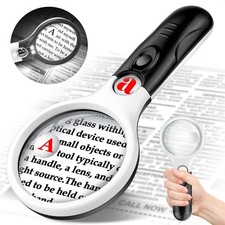 Compact Magnifying Glass with Lights,45X 10X 5X Black Handle&white Frame