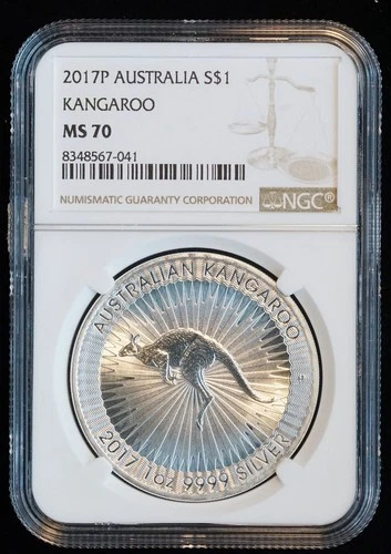 2017 P Australia Kangaroo Silver Coin 1 Ounce Fine (NGC MS70 MS 70) 
