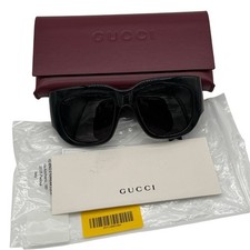 Gucci GG1545S Butterfly Sunglasses Shiny Black Plastic Grey Solid Lens Italy