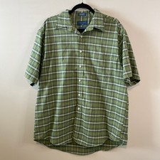 Towncraft Men  s Large Green Plaid Short Sleeve Button Shirt Wrinkle Free VTG