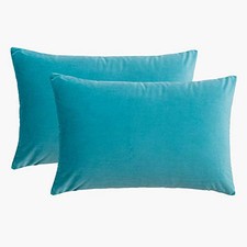 Velvet Decorative Throw Pillow Covers Cushion 12" x 20" Pack of 2 Light Teal
