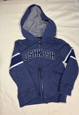 OshKosh B'gosh Boys Full Zip Hoodie Blue Gray Fleece Long Sleeve Size 4