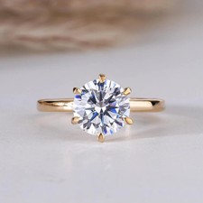 Round Cut Moissanite Ring Gold Plated 925 Sterling Silver Ring Gift For Her