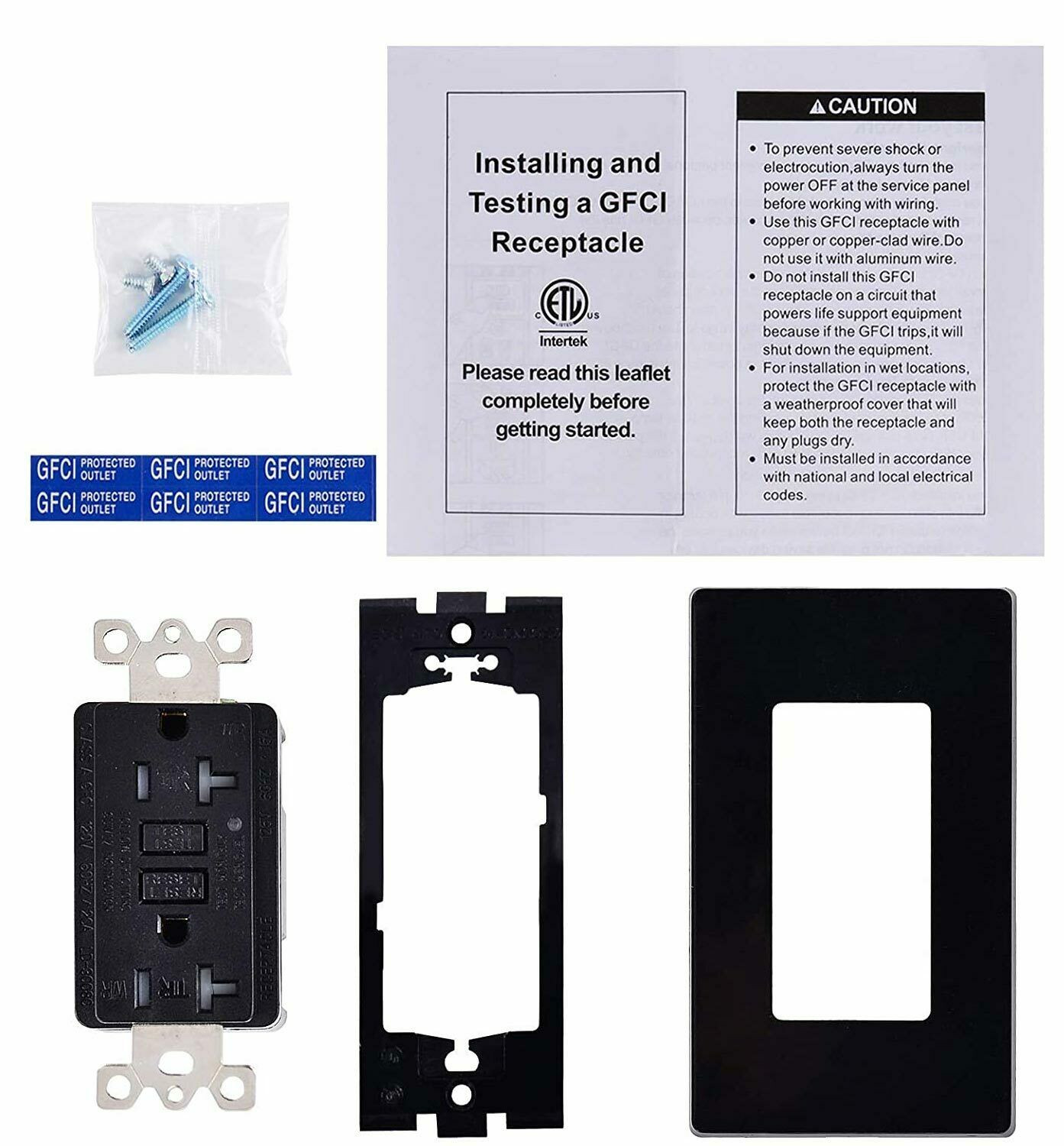 Weather Resistant Black GFCI Outlet 20A ETL Certified TR LED Status Light 1PK