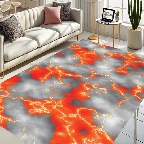 Lavamuster Teppich, Feuermuster Teppich, Abstrakt Rot Teppich, Kühnes Lava Dekor, Moderner Teppich - Bild 1 von 11