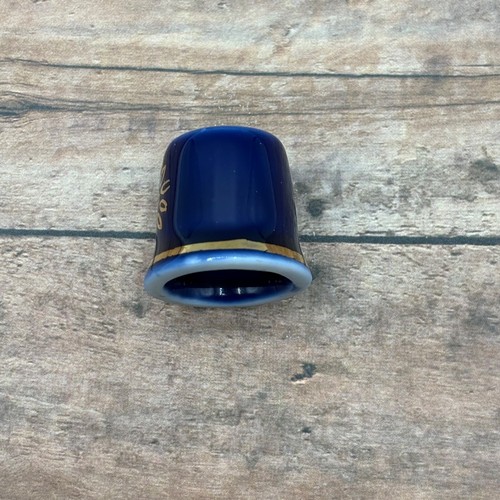 Cobalt Blue Gold Painted Flower Trim Porcelain Thimble - Picture 2 of 12