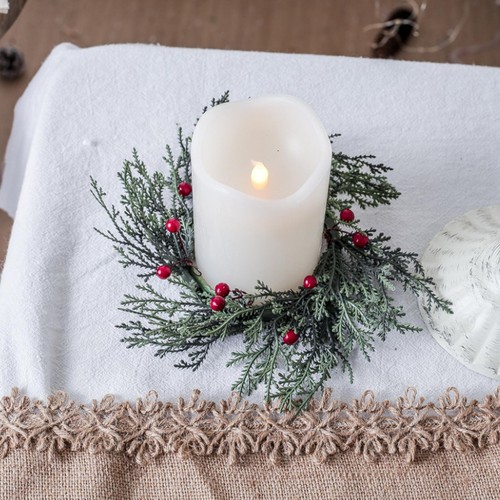 Christmas Candle Wreath 7Inch Candle Holder Artificial Ring Garland useful - Picture 3 of 5