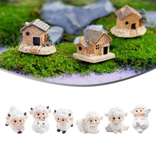 Cute Resin Sheep Figurines Pack of 6 Charming Ornaments for Fairy Gardens - Foto 1 di 11
