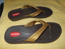 WOMEN'S OKABASHI SANDALS FLIP FLOPS SIZE 7. Gold & Brown Made in USA.