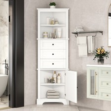 Triangle Tall Bathroom Storage Cabinet with 3 Drawers and Adjustable Shelves