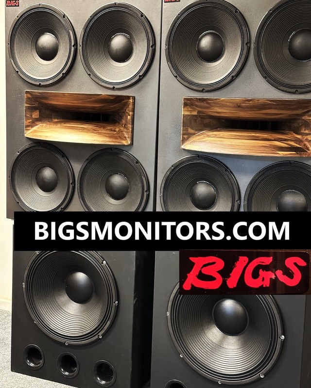 BIGS Quad Monitors Walnut Horns W/ 21” Subs, amps, crossovers, cables
