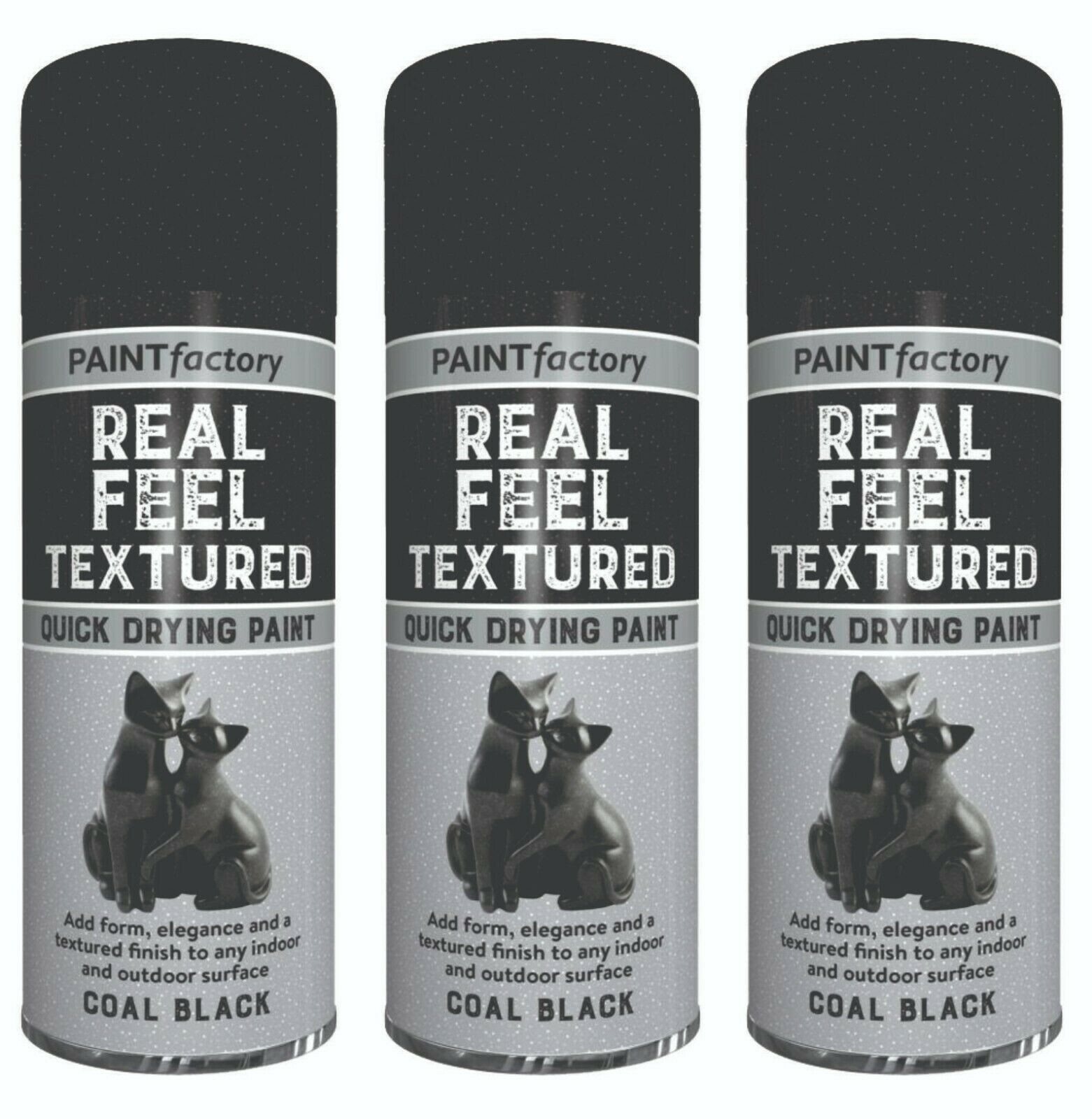 3 x 400ml Coal Black Textured Effect Quick Dry Spray Paint Interior