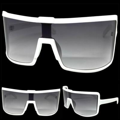 Oversized Exaggerated Retro Modern Shield Raver SUNGLASSES Large Big White Frame