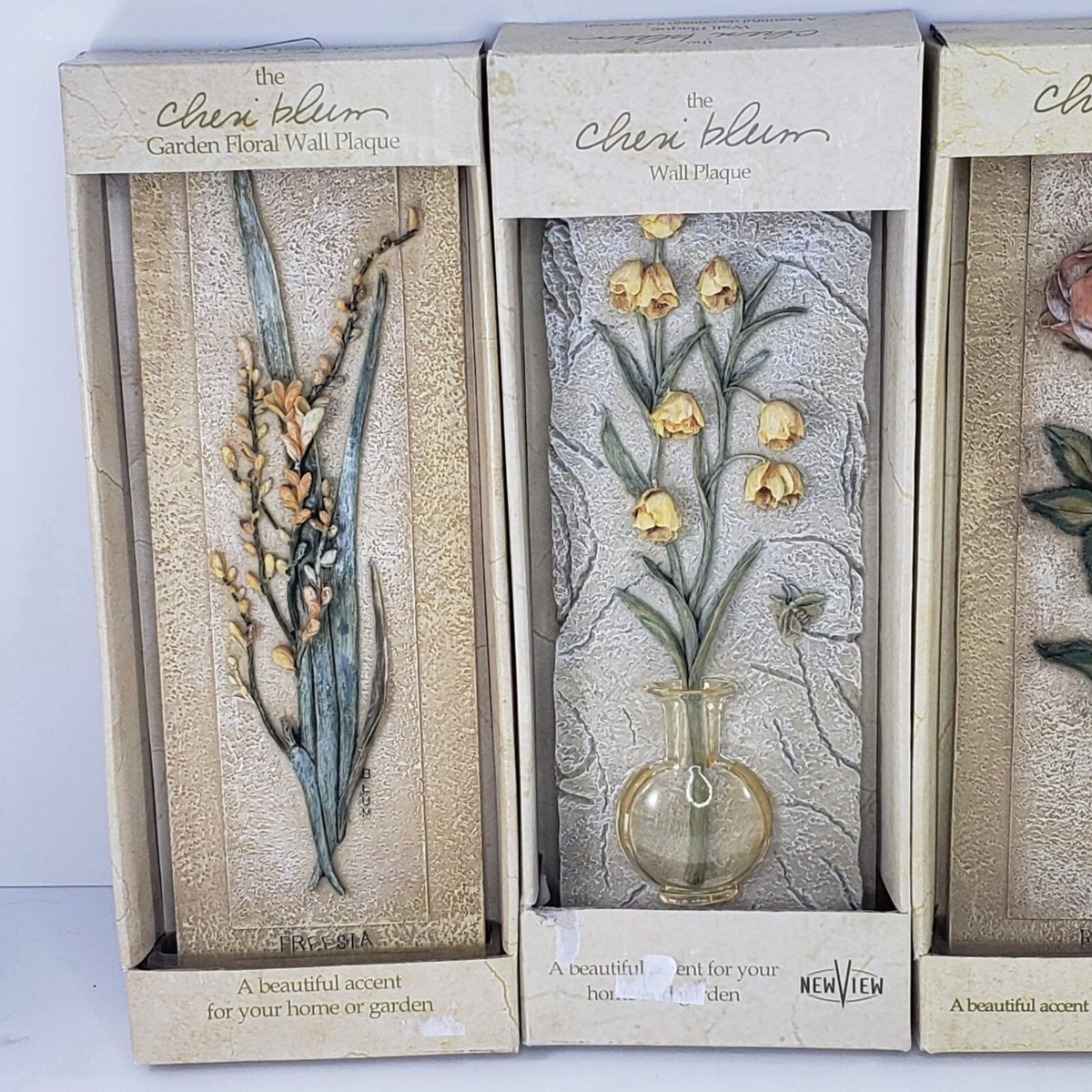 New View Cheri Blum Wall Plaque Decor Flowers Garden Field Set of