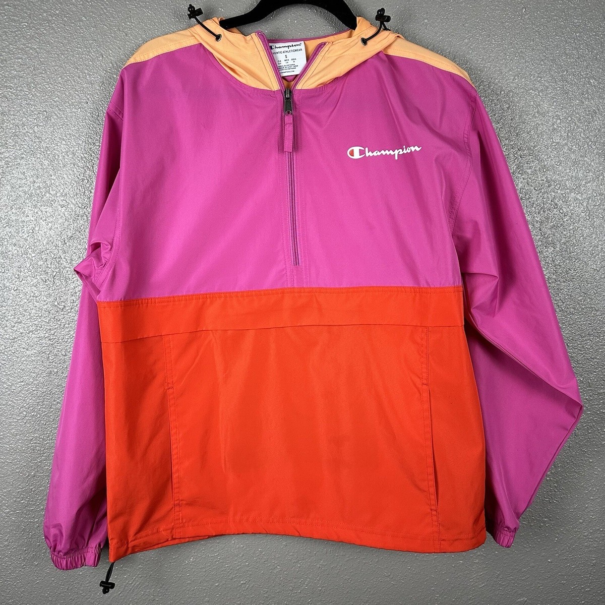 Champion Windbreaker Packable Jacket Pink Orange Colorblock Rain