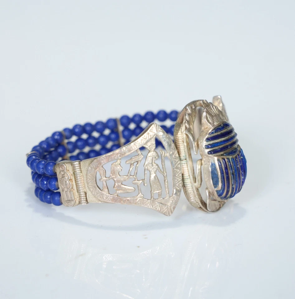 Increíble brazalete brazalete con panel de filigrana de plata esterlina egipcia antigua Foto 3 de 4